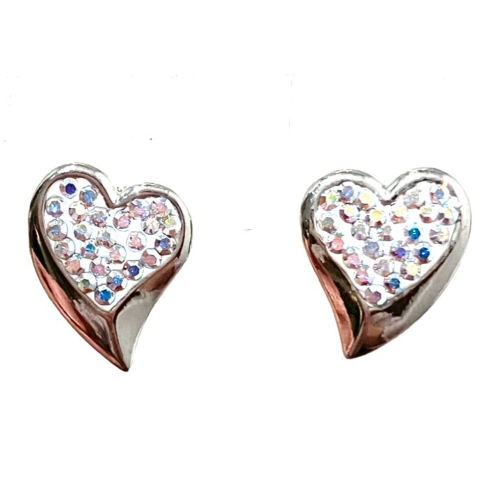 Signed Butler Silver Heart Crystal AB Earrings